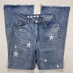 S.O.N.G. Vintage Flare Jeans Women's 7/28 (25x30) Star Print Boho Western Y2K‎